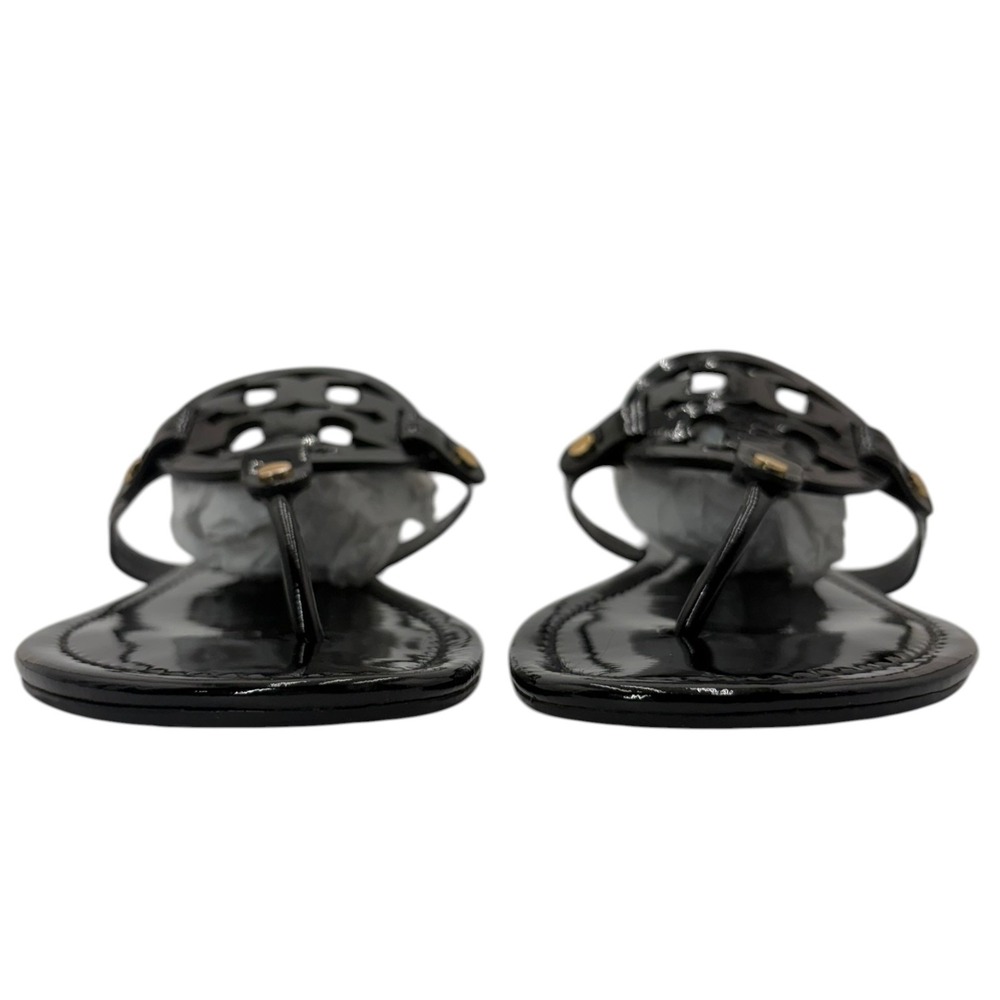Tory Burch Miller Patent Leather Sandals Womens 10 Black Thong Logo - Picture 5 of 10